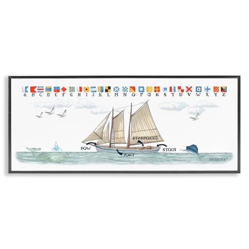 Image of Nautical Sailing Flags Educational, 13 x 30 Inch Framed Giclee Print | Stupell Industries . By Dishique . Ready to hang . Great for kids room or office . Made in USA