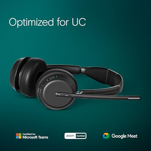 Image of EPOS IMPACT 1061T Professional Wiresless Bluetooth Headset - Dual-Sided, AI Voice Recognition, BrainAdapt Technology,Sound for High-Density Office Environments, Charging stand.