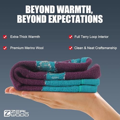 ZEAL WOOD Merino Wool Crew Hiking Socks for Women And Men with Full Cushion Moisture Wicking Walking Work Boot Socks3