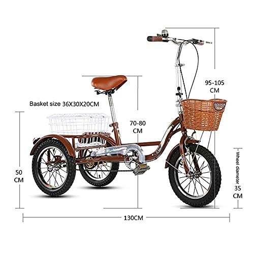 Triciclo para adultos de 3 ruedas, 14 pulgadas, tipo cruiser, con guardabarros delanteros y traseros, asiento trasero y canasto de carga trasero miniatura 2