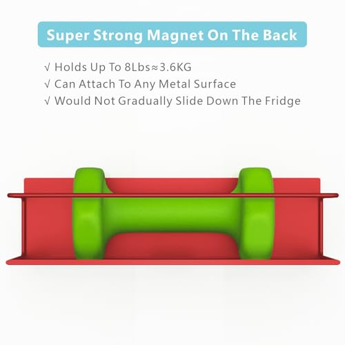 Image of Magnetic Spice Rack For Refrigerator, Space Saving Magnetic Shelf For Fridge Red 2 Pack With Magnetic Paper Towel Holder