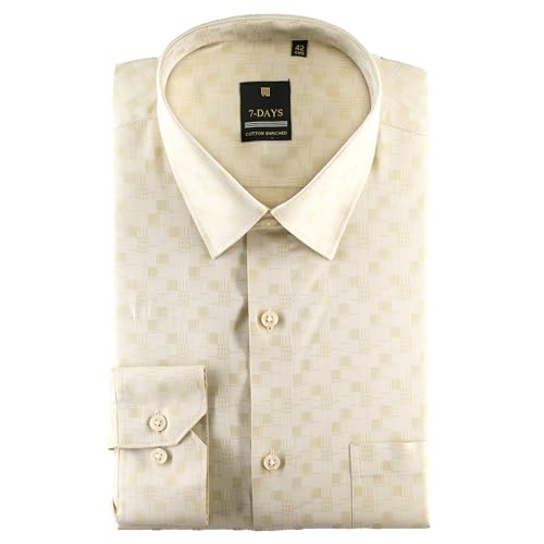 Image of 7-DAYS Premium Men's Formal Shirts - Cotton Rich, Textured Self-Design, Full Sleeve, Regular Fit, Wrinkle Resistant, with Pocket - Perfect for Office