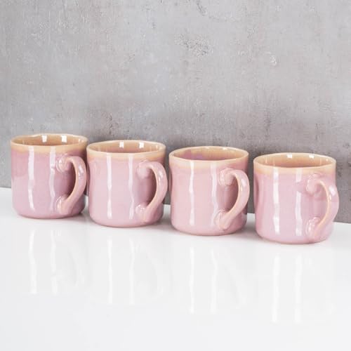4er Set Steingut Becher 350ml Tasse Rosa Kaffeetassen Modern Design Küche Kaffeepott Teetasse