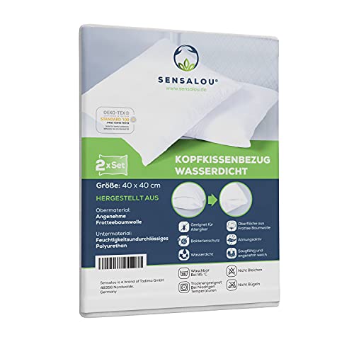 Sensalou Waterproof Pillow Protectors 40x40 cm, 2 Pack in 7 Sizes White Zipped Covers Hypoallergenic Pillow Cases