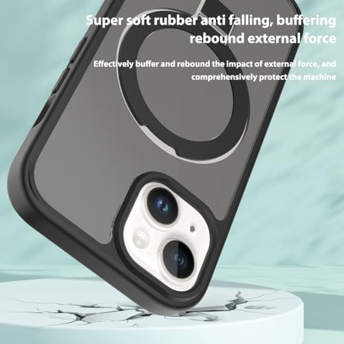 Image of Magnetic iPhone 16 case,Compatible with Magsafe, Military-Grade Protection,Slim Translucent Matte Shockproof with Anti-Scratch Anti-Fingerprint Phone Cover (Black Bracket, iPhone 16)