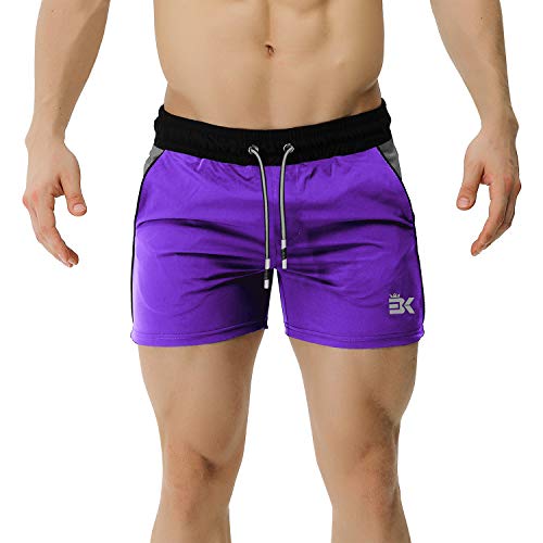 BROKIG Mens 5" Gym Fitness Shorts Running Workout Short Pants Elastic Waistband with Pockets (M, Purple)