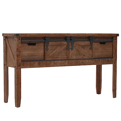 Table console en bois de sapin massif rustique avec 2 tiroirs pour le salon