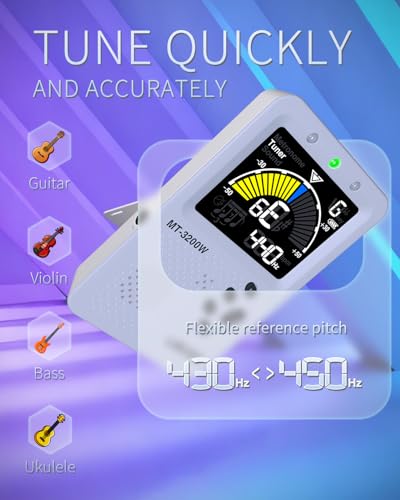 Metronome Tuner, Rechargeable 3 In 1 Digital Metronome with Vocal Count, Tone Generator Tuners for Guitar, Bass, Violin, Ukulele, Chromatic, Clarinet, Trumpet, Flute, All Instruments, White by LEKATO