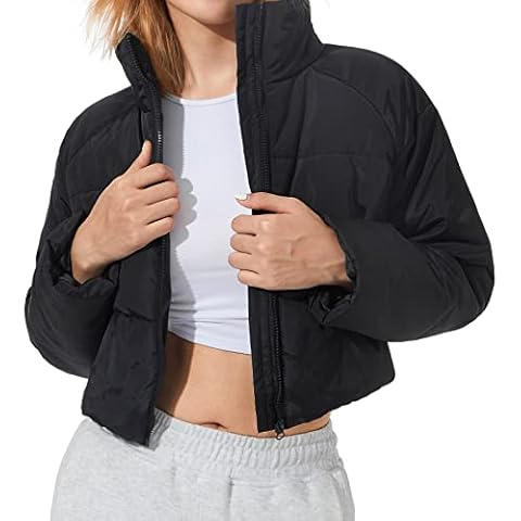 Womens Winter Oversized Short Down Jacket Crop Zip Puffer Coat (Black Coat , S ) Cover