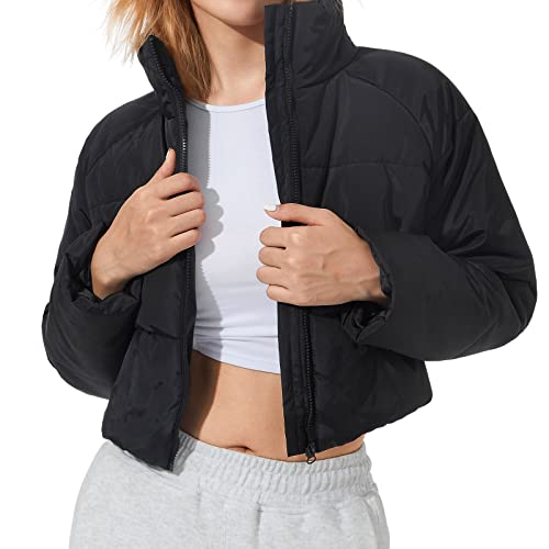 Doudoune courte surdimensionnée avec fermeture éclair pour femme, Manteau noir., XL Cover