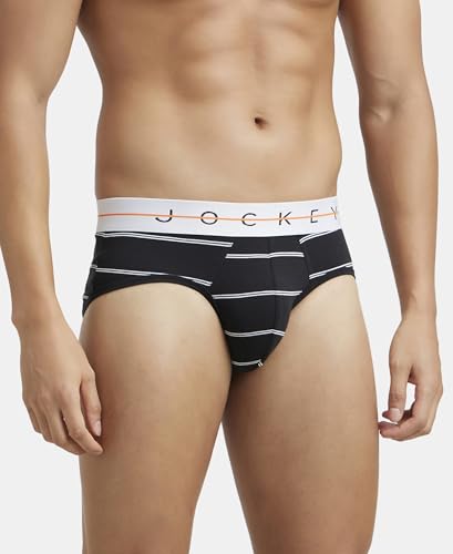 Image of Jockey Men's Super Combed Cotton Elastane Stretch Printed Brief with Ultrasoft Waistband NY01 Black XL