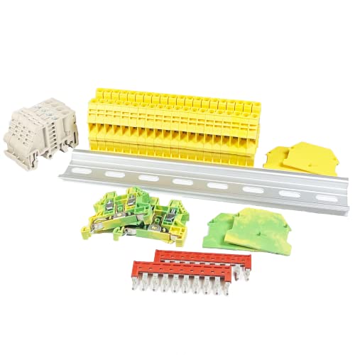 Bloc de raccordement rail DIN jaune 12 AWG avec borne de terre et peigne