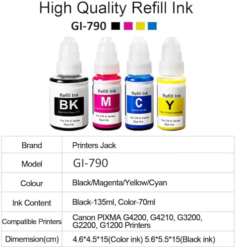 Image of Ink Set GI-790 Compatible with Canon G1000, G1010, G1100, G2000, G2002, G2010, G2012, G2100, G3000, G3010, G3012, G3100, G4000, G4010 (CN - 790 Set)