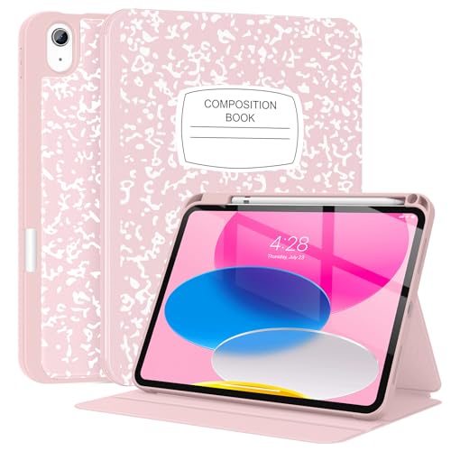Supveco Case for iPad (A16) 11th Generation 11 inch (2025) iPad 10th Generation 10.9 inch (2022) with Pencil Holder-[Auto Wake/Sleep] Premium Folio Stand Case with Soft TPU Back Cover-Pink