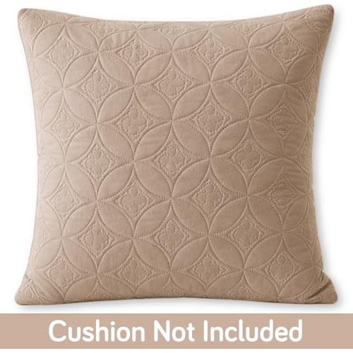 Image of HOKIPO 100% Leakproof Quilted Cushion Cover for Sofa 22x22 Inches, Set of 2, Swiss Coffee (AR-6281-CML*2)