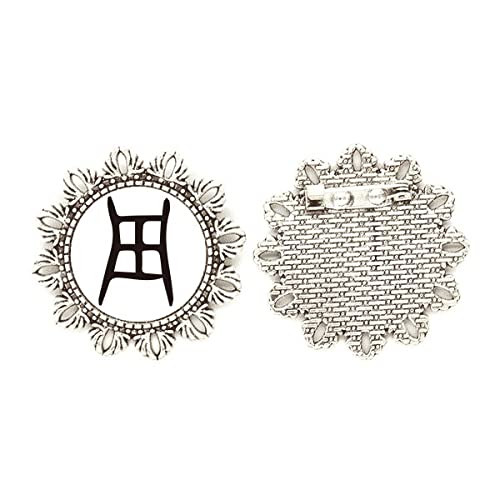Broche de caracteres chinos Zhou un regalo original de plata con pin de solapa mediano