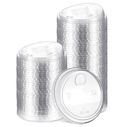 JINJUMEI 50 Pcs Clear Strawless Plastic Lids Fits, Clear PET Sip Lids for 12, 16, 20 and 24 oz Cups for Cold Brew, coffee, beer, cocktail, wine or Beverage Cups(Transparent,98mm)