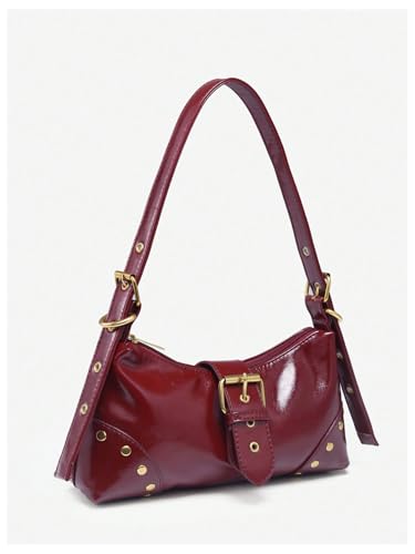 Image of QWINEE Women's Vintage Buckle Shoulder Bag Y2K Punk PU Leather Handbag Clutch Purse