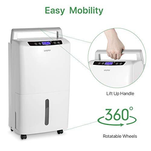 Waykar 40 Pint Dehumidifier for Home Basements Bedroom with Drain Hose and Intelligent Humidity Control, Continuously Removes 5 Gallons of Moisture/Day in Spaces up to 2000 Sq. Ft,New Version