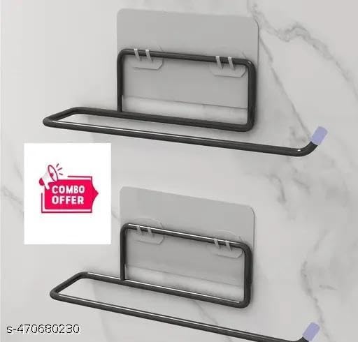 (Buy 1 GET 1) Self Adhesive No Drill Toilet Paper Holder/Tissue Paper Roll Holder/Hanger/Towel Bar Stand for Bathroom Accessories (Black, 2)(2 PIS+ Tissue)/4_KP1019 1