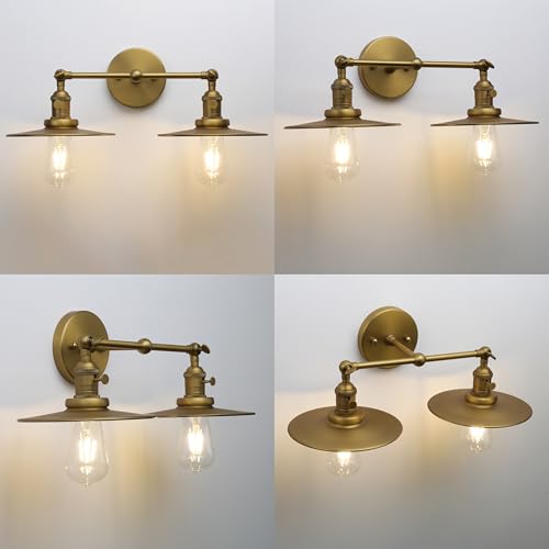 Image of Phansthy 2 Lights Wall Sconce Antique Finished Bathroom Vanity Light with Switch and Dual 7.87 Inches Flat Metal Lampshade (Antique)