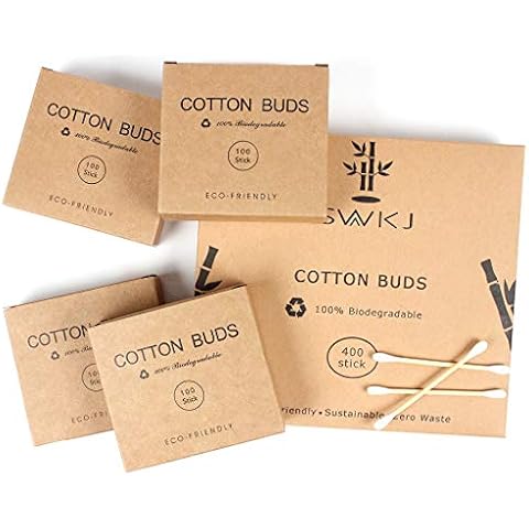 Bambus Wattestäbchen, 4 Packungen Umweltfreundliche Baumwolle Ohrhörer Doppelkopf Wattestäbchen recycelbar & biologisch abbaubar Cover