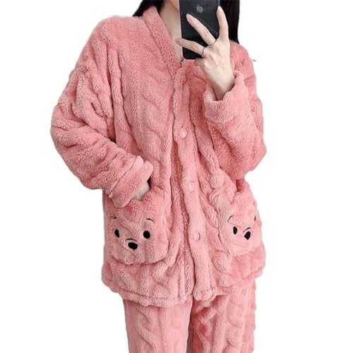 CYZJPRVN Pijama Otoño Invierno Invierno Cálido Franela De Pijama-Oso Rosa-M-Peso 40-50 Kg