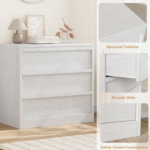 GarveeHome 3 Drawer Dresser for Bedroom, White Nightstand 3 Chest of Drawers with Large Storage, Small Modern Dresser Organizer Bedside Table for Living Room, Nursery, Entryway