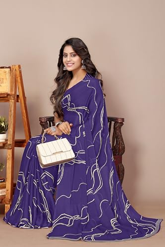 Image of MIRCHI FASHION Saree for Woman Chiffon Georgette Geometric Printed | Lightweight Farewell and Women's Office Sari with Blouse Piece