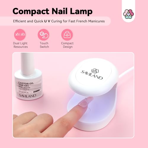 Image of Saviland French Manicure Kit : French Tip Tools for Beginners French Tip Nail Stickers French Nail Brush White Gel Nail Polish Quick-Dry Nail Lamp French Tips Guides for Nail Art