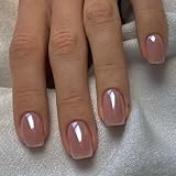 24 PCS Shiny Chrome Pink Glitter Square Press-On Nails - Reusable False Nails with Glue,Acrylic Fake Nails for Girls and Women - Great for Any Occasion,from Weddings to Casual Outings - Easy to Apply