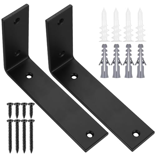 Soportes angulares negros, soportes de estante de ángulo de 90 grados en hierro de alta calidad, ángulos metálicos versátiles para estantes de madera y muebles, 2 soportes (150x100x38MM)