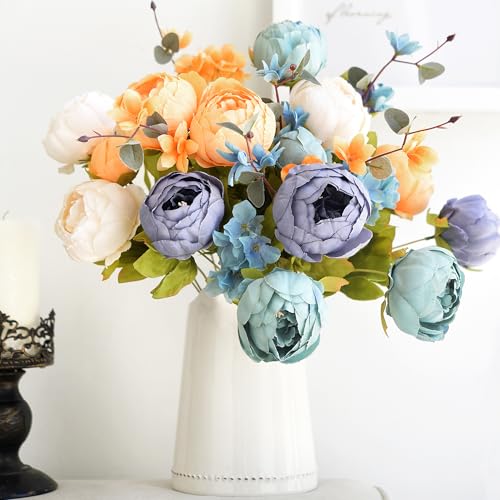 Image of FiveSeasonStuff Vintage Artificial Peonies Silk Flowers and Hydrangeas for Wedding Bridal Home Decor - Beautiful Floral Centerpiece Arrangement Decoration with 2 Bouquets (Vintage Peaceful)