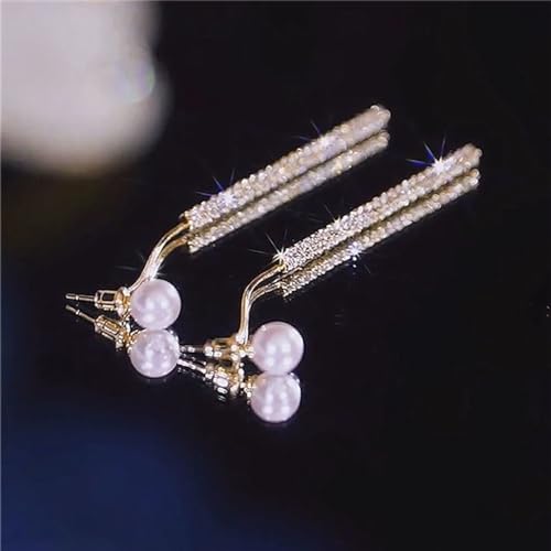 Long Tassel Pearl Dangle Earrings Crystal Bow Earrings Luxury Full Rhinestone Gold Drop Earrings Wedding Party Jewelry Gift for Women4