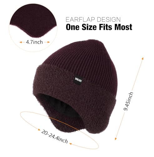 Image of Wmcaps Winter Fleece Line Beanie with Earflap for Men Women, Outdoor Warm Thermal Knitted Hat Stocking Caps