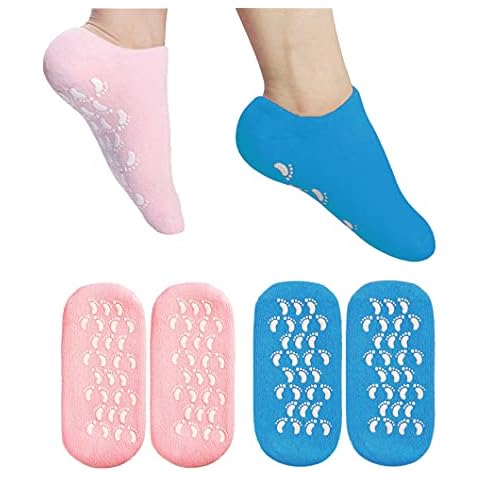 2 Pairs Short Moisturizing Socks,Cotton Spa Gel Moisture Socks Gel Inner Lining Infused with Essential Oils,Best for Repairing Softeing Dry Cracked Feet Skins(Pink&Blue) Cover
