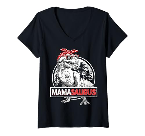 Damen mamasaurus t rex dinosaur funny mama saurus mother's family t-shirt mit v-ausschnitt