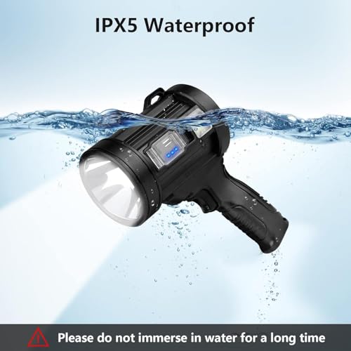 Image of Searchlight Portable LED Flashlight Lighting High Lumen, Flashlight with Zoom, Outdoor Adjustable Brightness Flashlight, 1000000 Lumens Bright LED Spotlight, Long Running Spot Light Searchlight