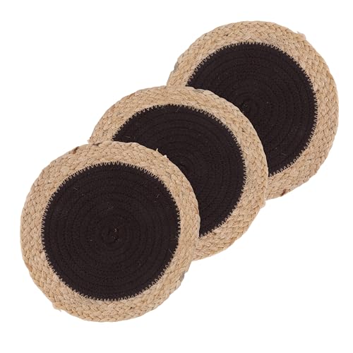 Image of DENOVA Cotton Rope Trivet for Hot Pots and Pans Heat-Resistant Table Mat, Handcrafted Spiral Design, Mocha and Jute Edge Pack of 3