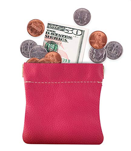 Image of Nabob Leather Genuine Leather Squeeze Coin Purse, Coin Pouch Made IN U.S.A. Change Holder For Men /Woman Size 3.5 X 3.5 (Pink)
