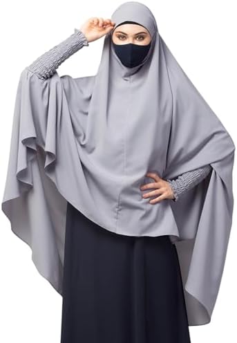 Mushkiya Long and Free Size Khimar With Smocking Sleeves and Adjustable Mouth Piece for Women and Girls In Firdaus Fabric