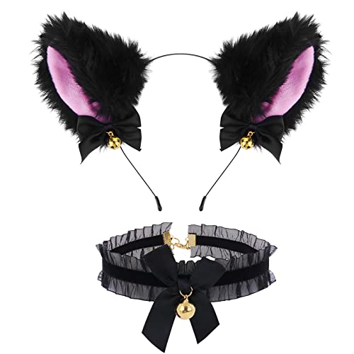 Cat Ears Stirnband, Katzenohren Haarreif, Kawaii Katzenohren Haarschmuck Die Glockenkette, Party Kostüme für Kinder Erwachsene Cover