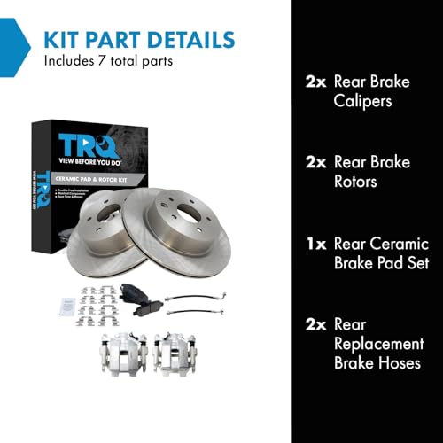 Image of TRQ Rear Brake Pad and Rotor Set Ceramic Rotors Calipers Compatible with 2011-2012 Infiniti G25 G37 2015 Q40 2010-2015 Nissan 370Z