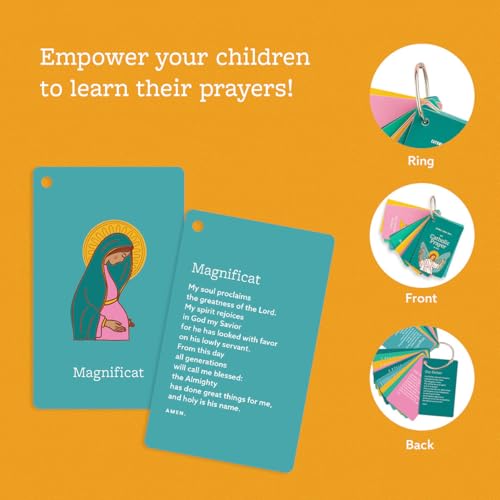 My Catholic Prayer Ring Cards - 27 Brightly Illustrated Prayer Cards with 1.5" Metal Ring - 2.5" x 4" Rounded Corners Religious Cards - Ideal Teaching Gift for Catholic Family - Thumbnail 2