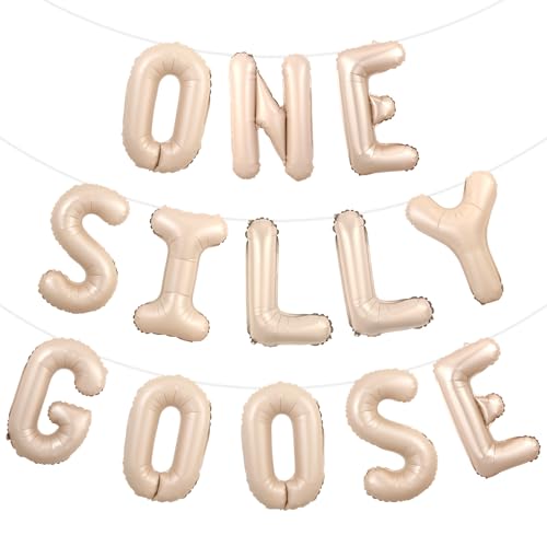 Wonmelody One Silly Goose Birthday Decor One Silly Geese Balloon Banner Goose 1st Birthday Party Decor Our Little Geese is Turning One Farm Animal Themed Party Decor for Boy Girl Beige Funny 1st Bday