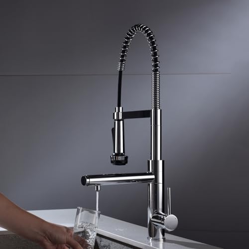 Grifos de Cocina Grifo Mezclador de Fregadero Botella de Agua de 3 Vías Cromada Modo Dual 3 En 1 con Rociador Extraíble