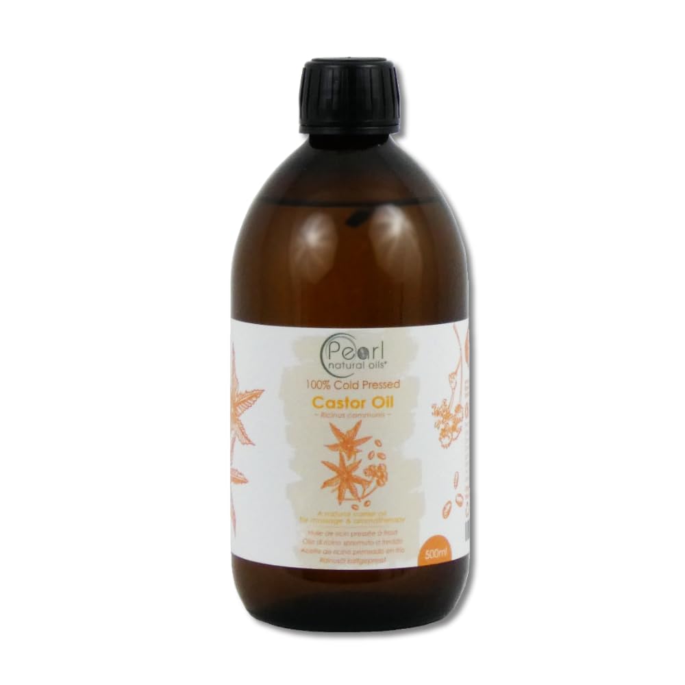 Pearl natural oils Aceite de ricino puro prensado en frío, vegano, sin hexano, grado BP, sin OGM, botella de vidrio de 500 ml