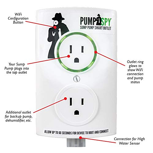 PumpSpy WiFi Sump Pump Smart Outlet with Sump Pump Water Level Sensor