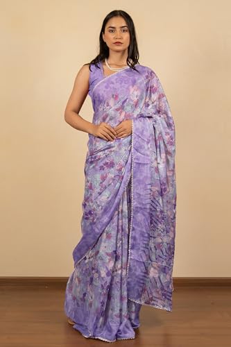 Image of MIRCHI FASHION Women Saree Floral Print Chiffon | Lightweight Festive Occasion Sari for Farewell and Functions with Unstitched Blouse Piece