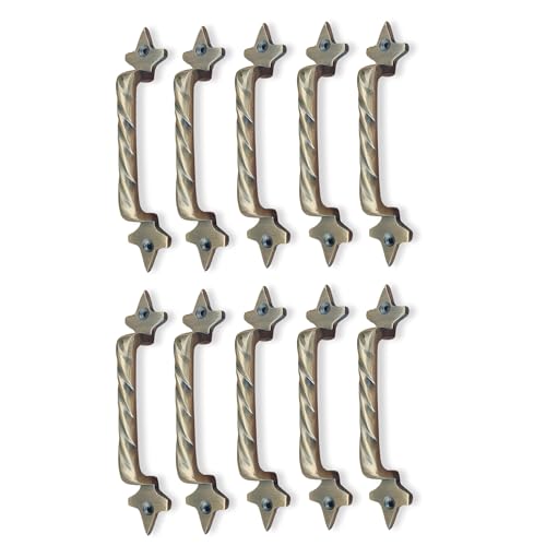 Image of Mix&Match Cast Iron Twisted Handle - 6 Inch Antique Brass Finish | Rope Style Cabinet, Wardrobe, Cupboard & Furniture Door Handle | Pack of 10 Pcs with Screws